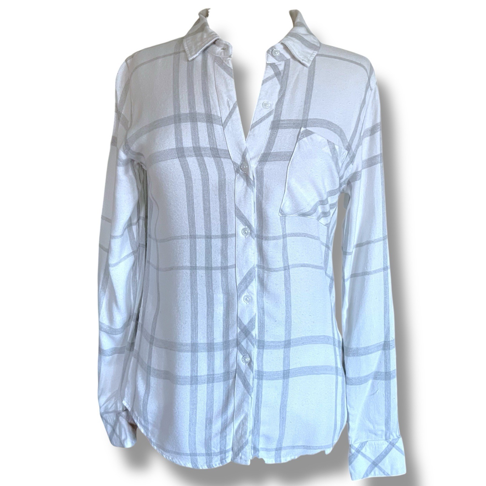 Rails Womens Hunter Shirt Sz XS Charcoal Gray White Plaid Flannel Button Up