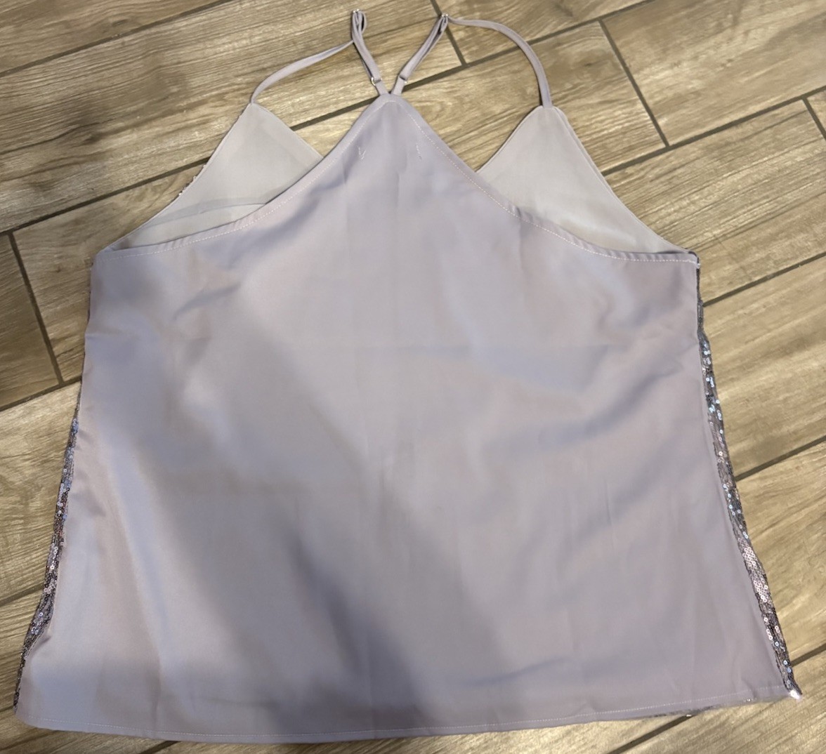 GRACE KARIN Women’s 2X Silver Sparkle Shimmer Sequin Camisole Tank Top – V