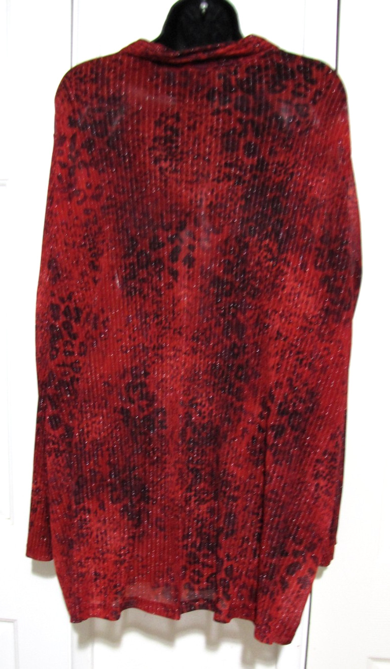 Avenue Tunic pull over top Red sparkle Ruffle-V-Neck Long-sleeve Wm. 30/32