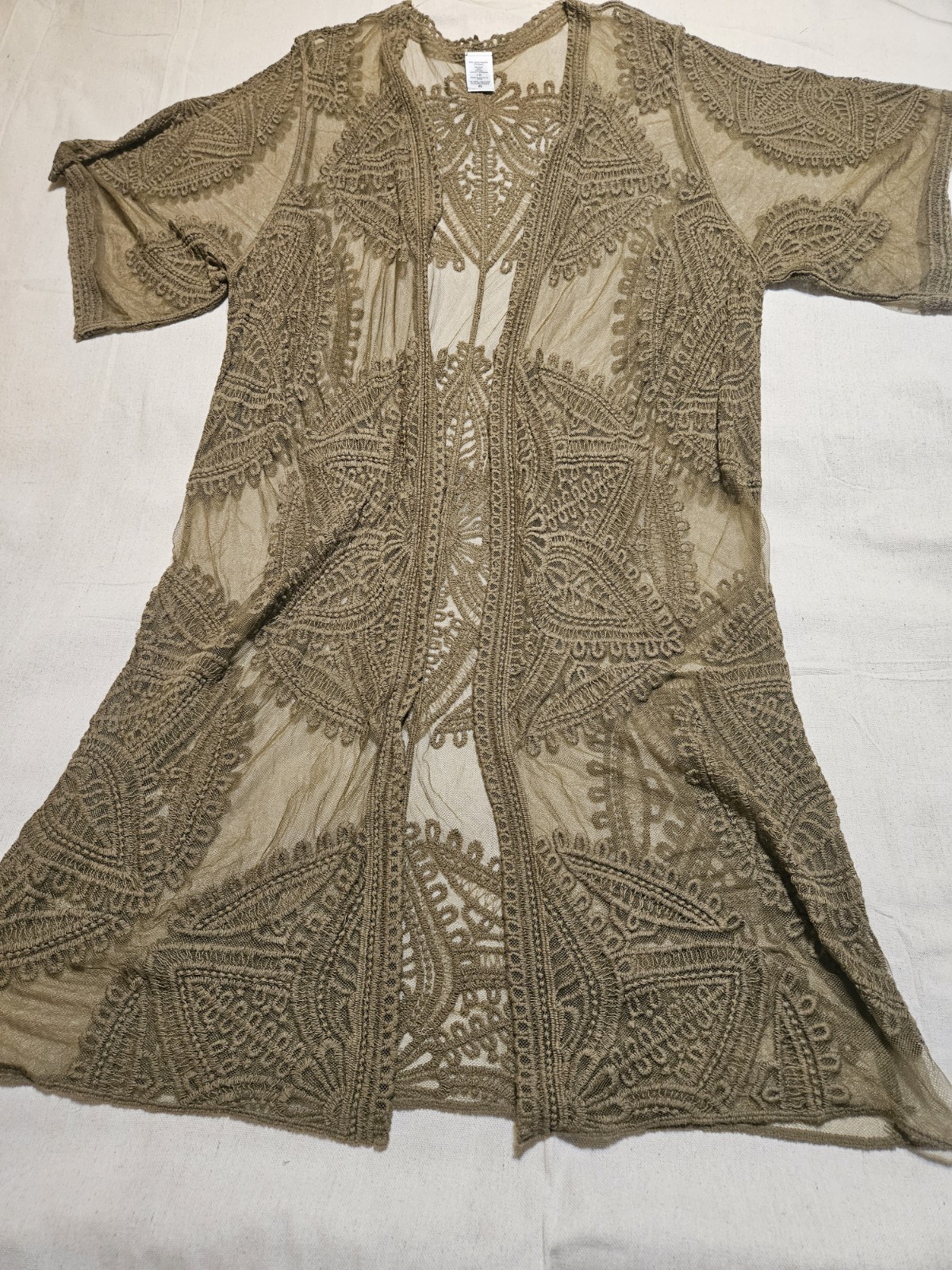 Romantic Lace Womens Kimono Duster Open Front Sz L/XL Green
