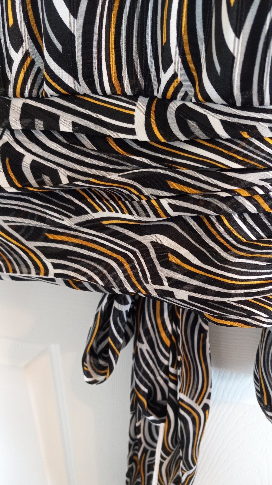 White House Black Market Sheer Blouse Wide Elastic Waist Tie Black Lined 12 L