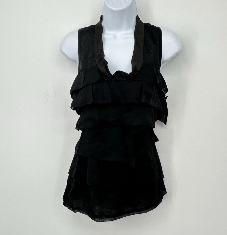 BCBGMAXAZRIA Women’s NWT Black Nettie Tiered Pleated Silk Sleeveless Top 6