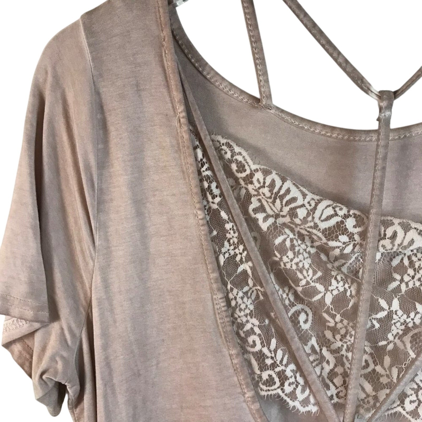 Andree By Unit Knit Tunic With Lace Panel and Crisscross Back Straps Size Large