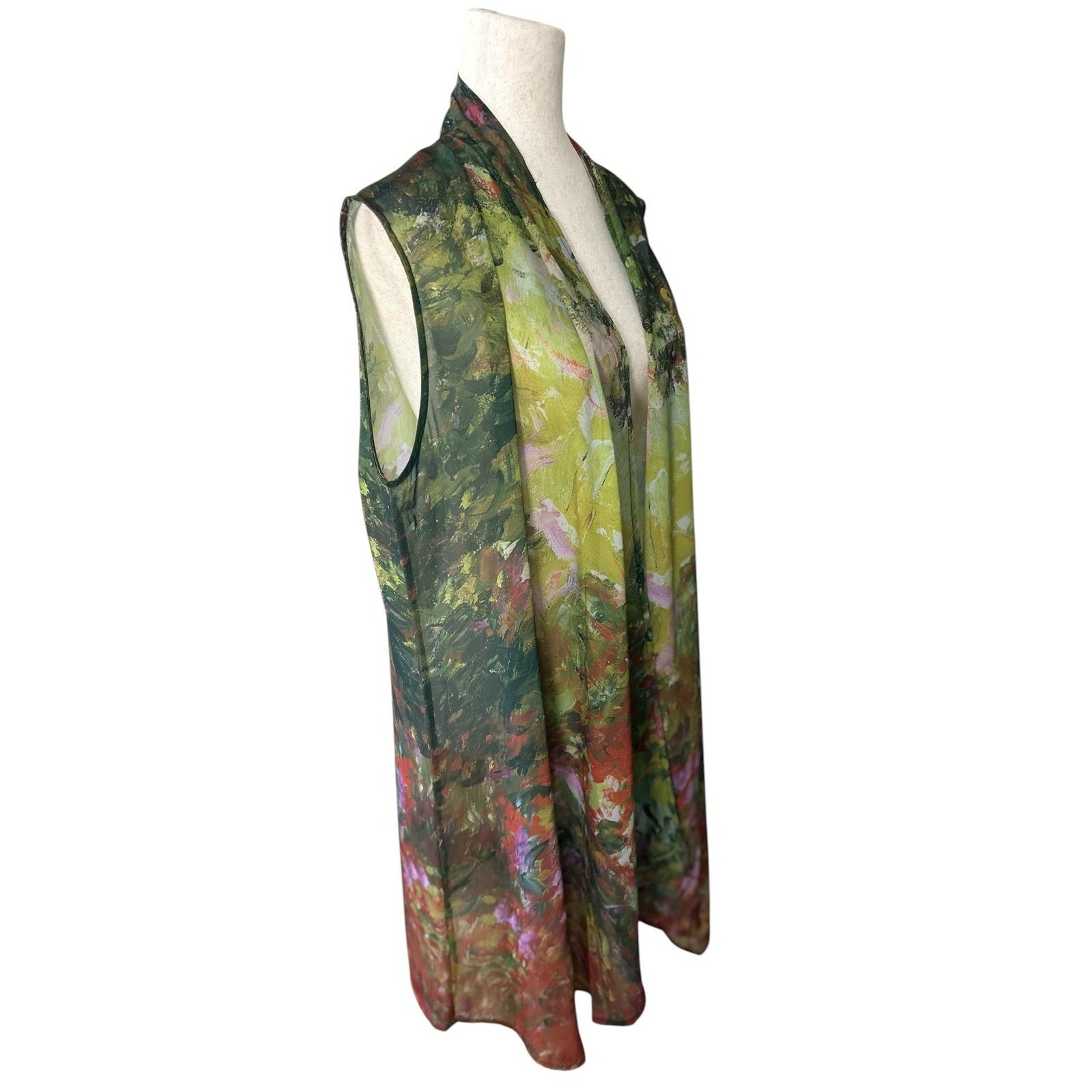 NEW Sheer Open Topper Tunic Garden Print Monet Inspire Size Large Artsy Travel