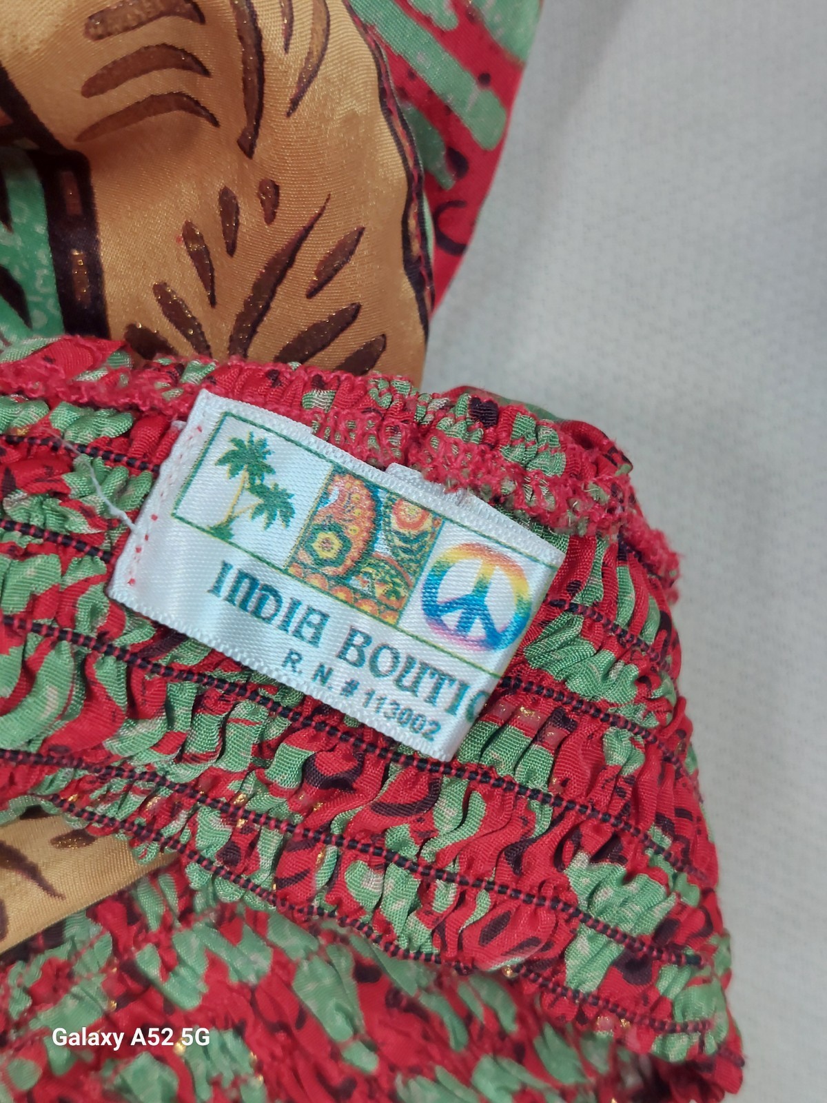 Boho Crop Top Womens S/M Red Green Brown Gold India Print Festival Tie Back Y2K