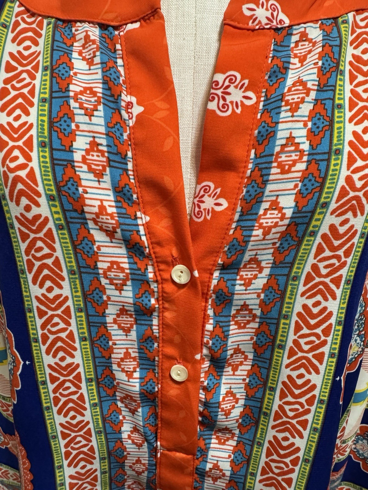 NEW! Gibson & Latimer Boho Placement Print Tunic Blouse Size XL Orange Blue