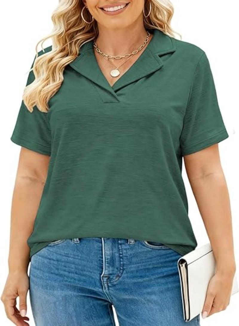 V-neck Casual Polo Minimalist Women’s Summer Short Sleeves Breathable Top XL-5XL