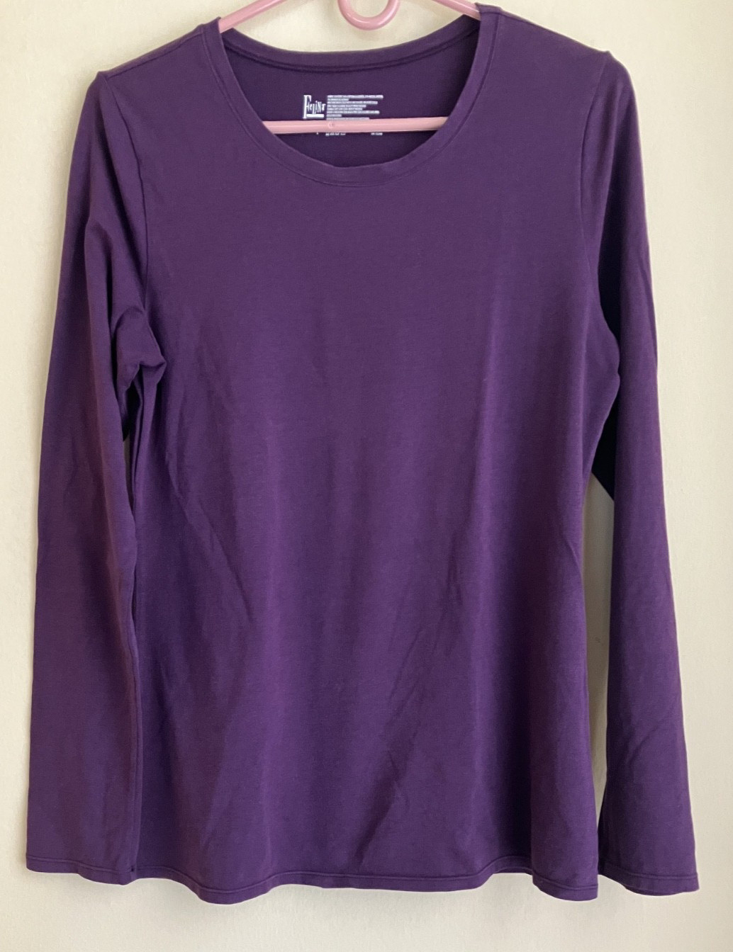 Felina Soft Stretch Purple Cotton Modal Long Sleeve Crew Neck Tagless Tee L