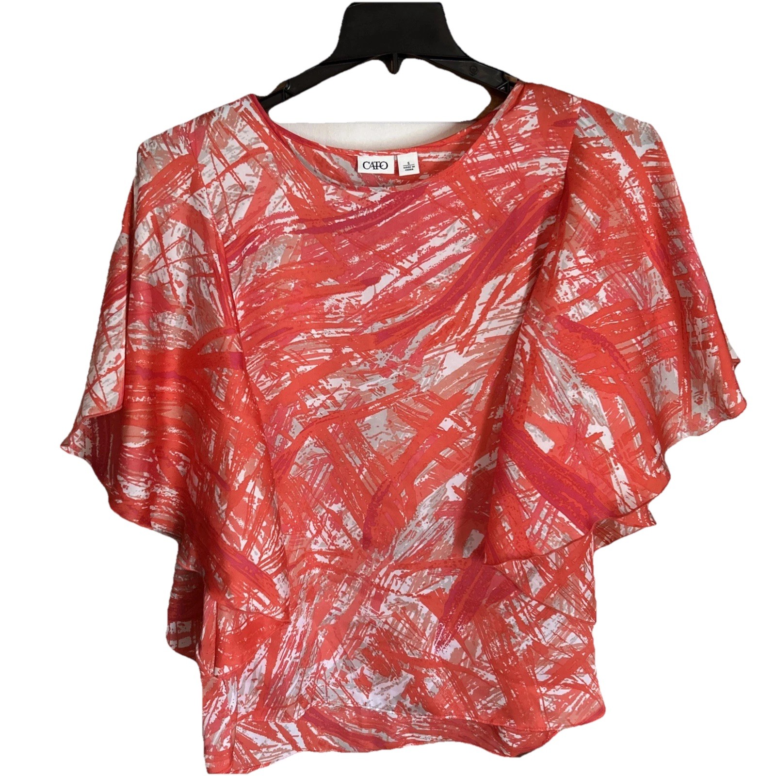 Cato Women’s Flowy Short Sleeve Top Scoop Neck White/Pink/Gray Geometric Print