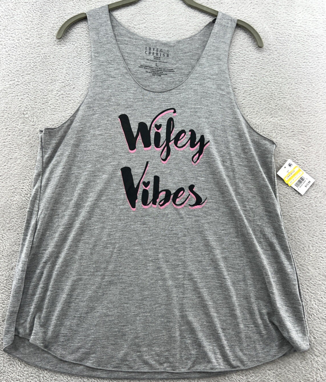 Love & Cherish Shirt Womens Large Grey Wifey Vibes Sleeveless Tank Top Stretch