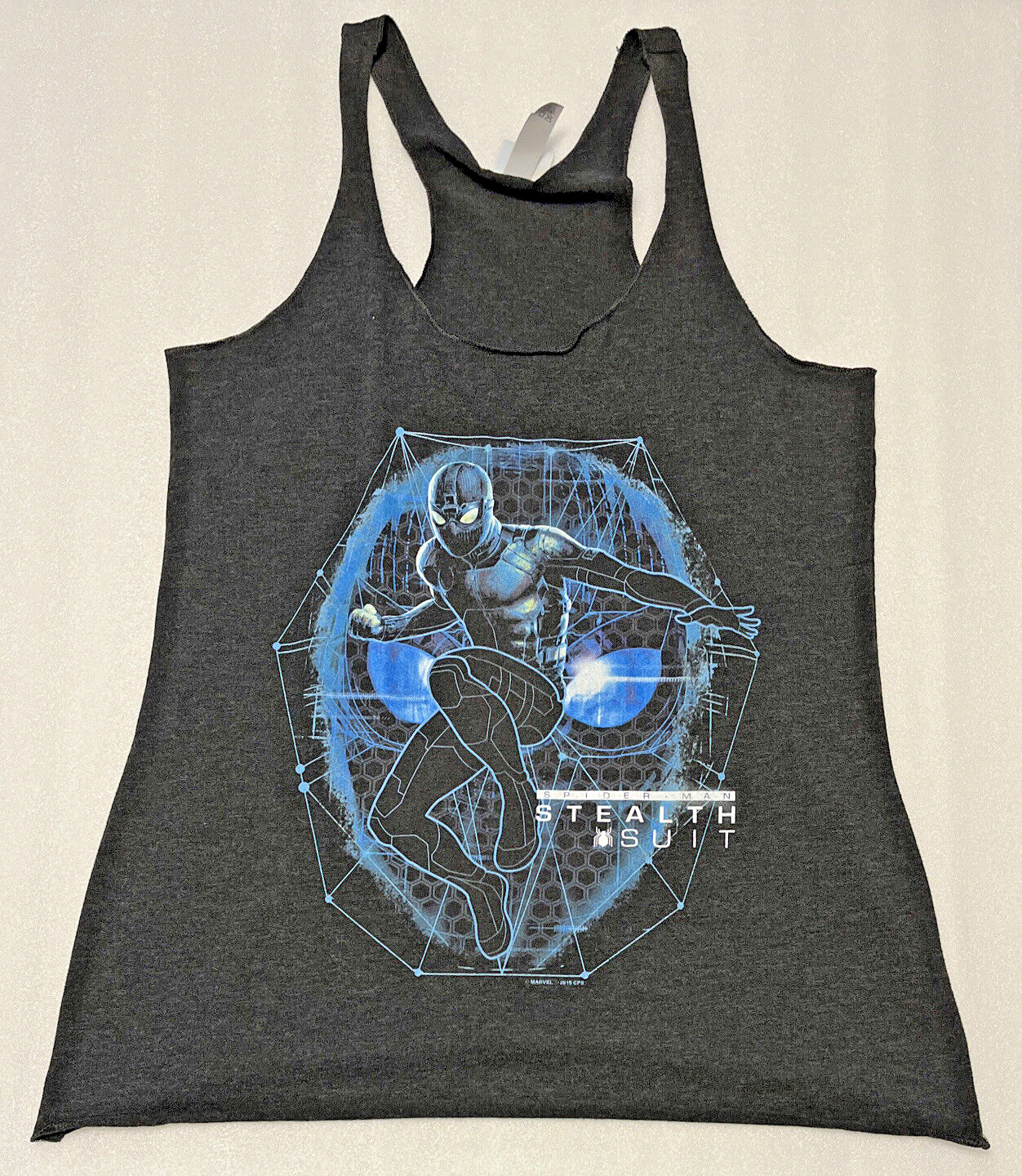 Marvel Next Level Spider-Man Far from Home Stealth Suit Schematic Tank Top Sz M