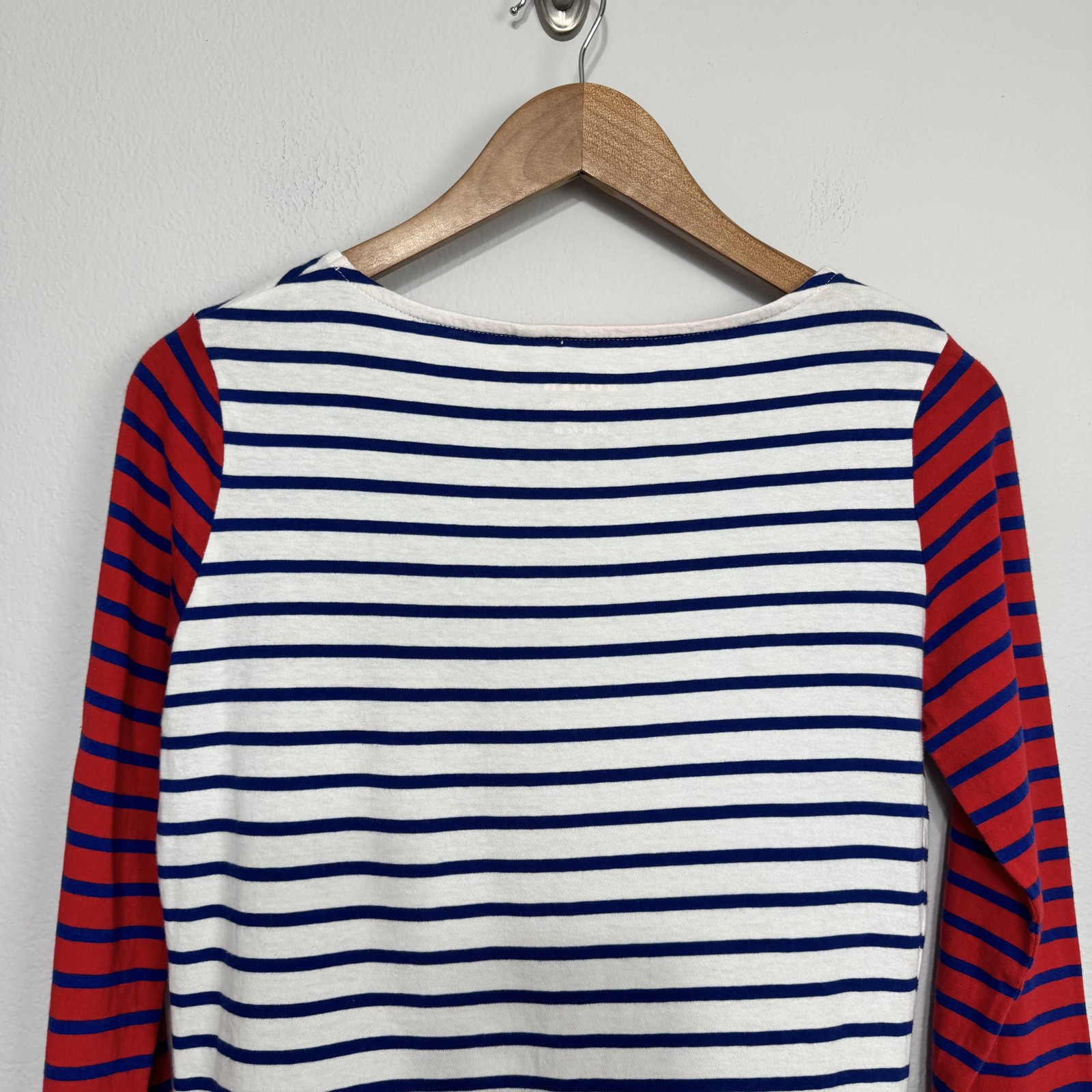 Boden Shirt Women’s 6 Navy Red White Stripe Boat Neck Long Sleeve Cotton Breton