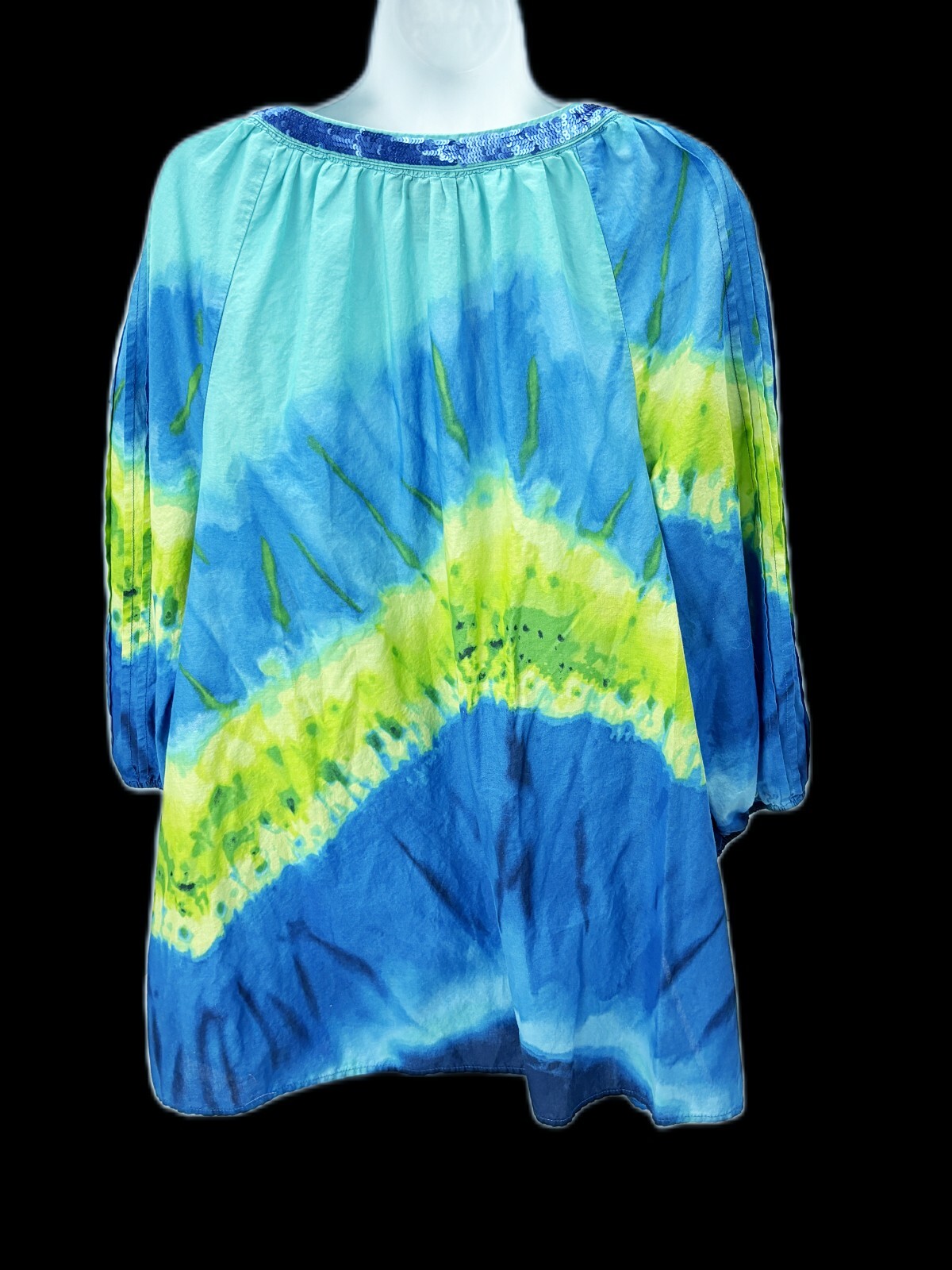 18/20 Lane Bryant Colorful Blue Green Yellow Tunic Sequin Shirt Top Blouse