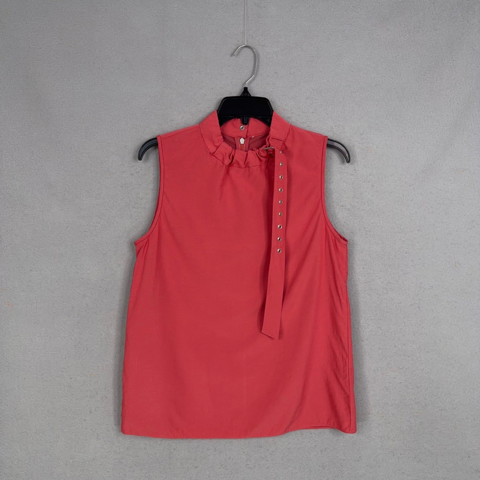 Tibi Shirt Womens Small Red Sleeveless Buckle Mock Neck Viscose Blend Minimalist