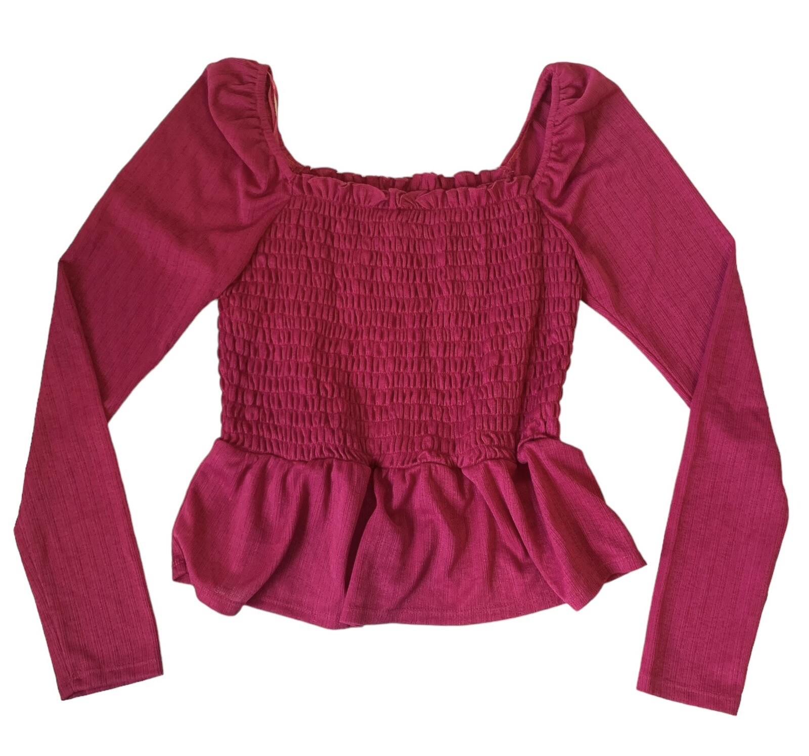 RABBIT ROSE BLOUSE TOP LONG SLEEVES SIZE MEDIUM BURGUNDY