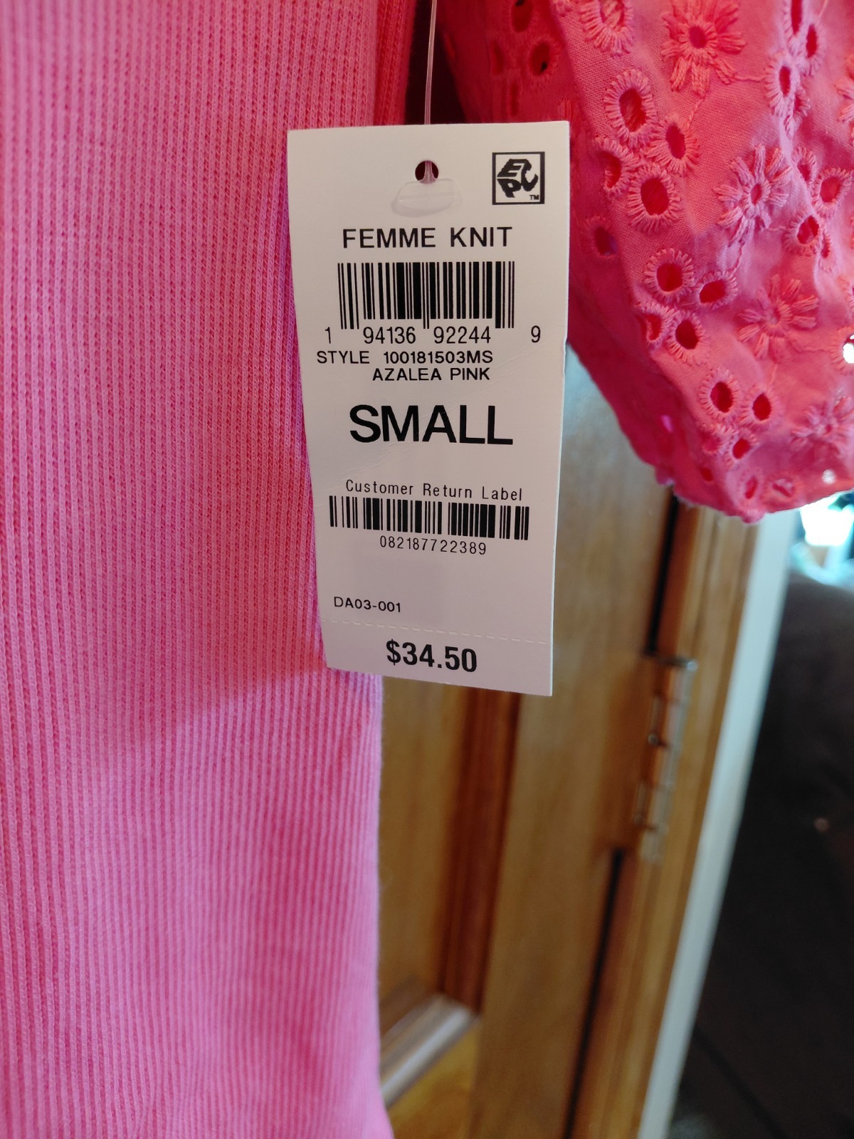 On 34th Trendy Pink Plus Size Eyelet Elbow-Sleeve T-Shirt Size S