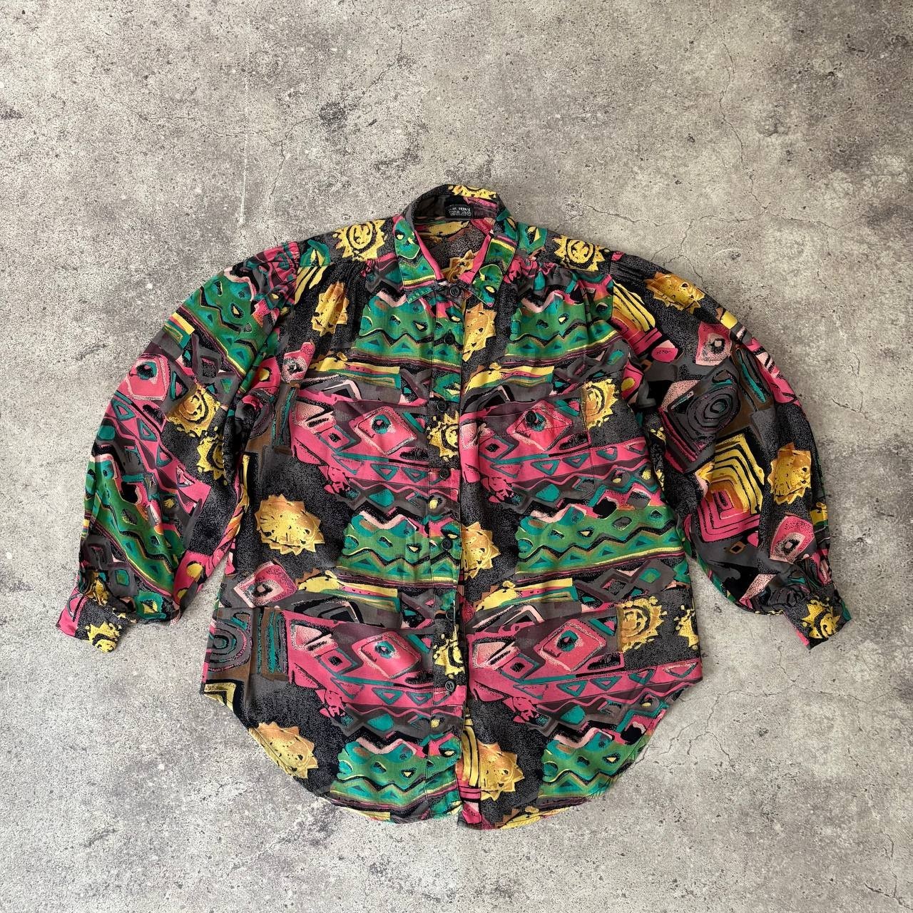 Vintage 80s 90s Abstract Geometric Print Shirt Boho Retro Ethnic Avant-Garde M