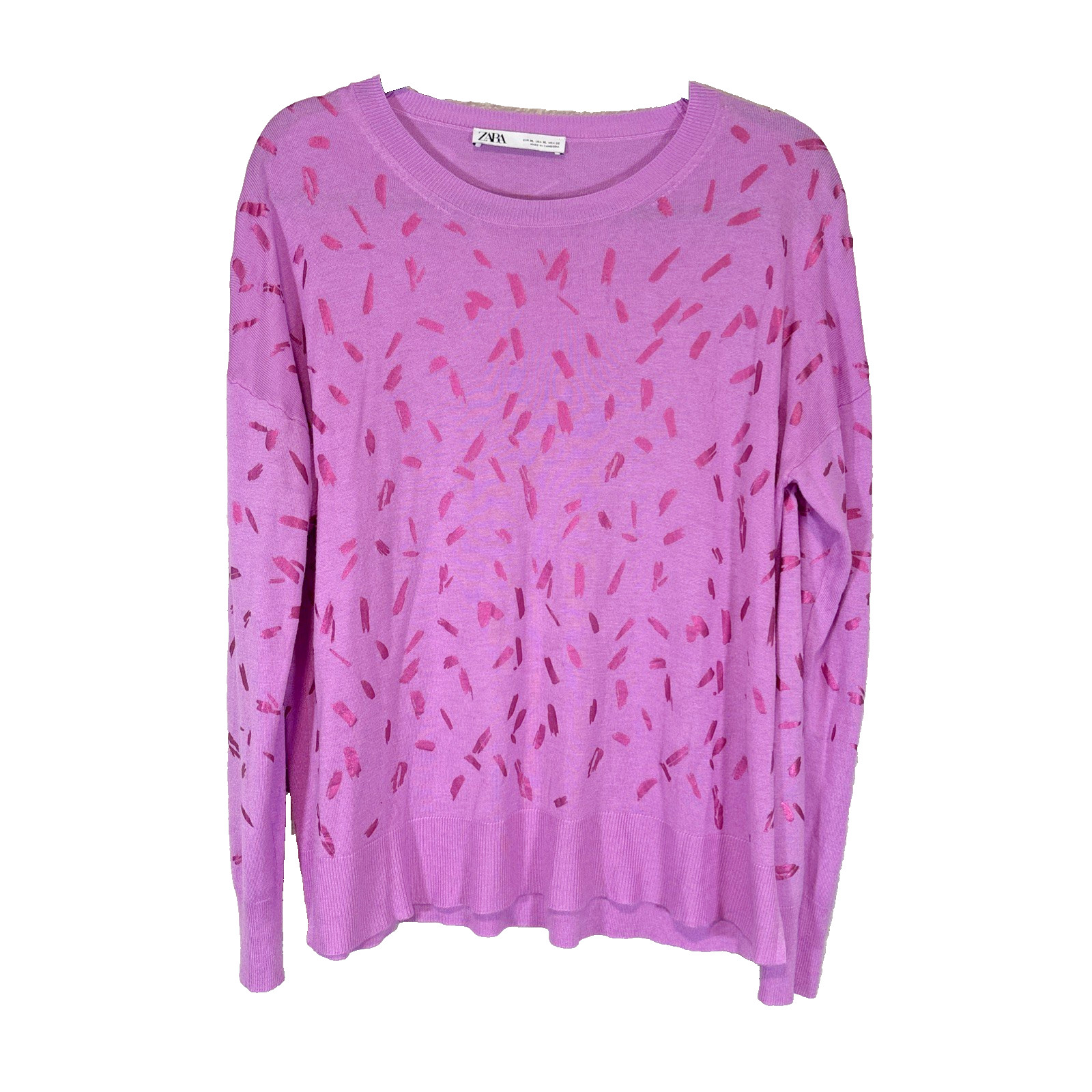 ZARA Metallic Foil Blouse Lilac Long Sleeve Top Women Size M Shimmer Sparkle