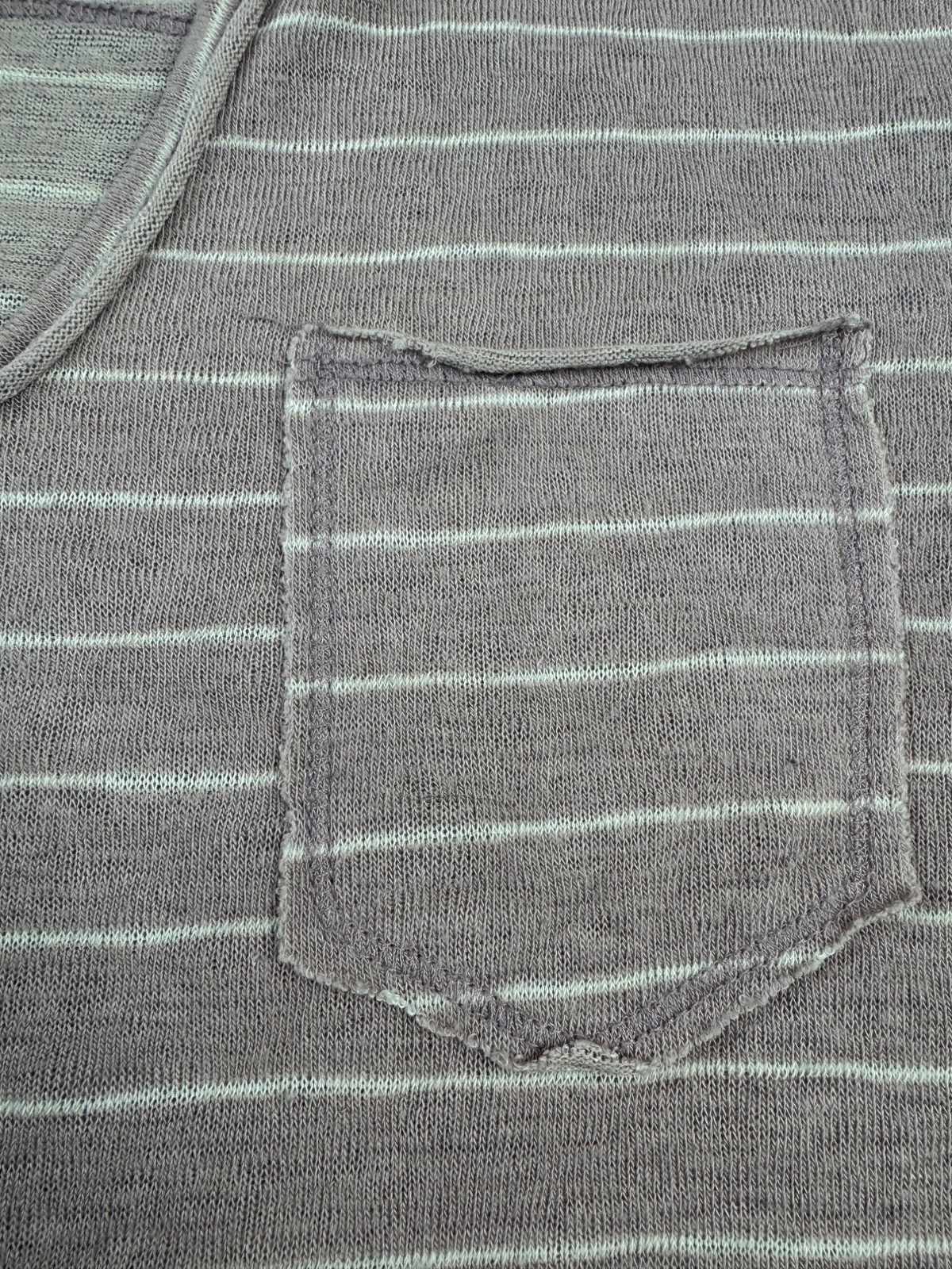 Project Social T Womens L Striped V-Neck Pocket Casual Comfort Tee Raw Edges