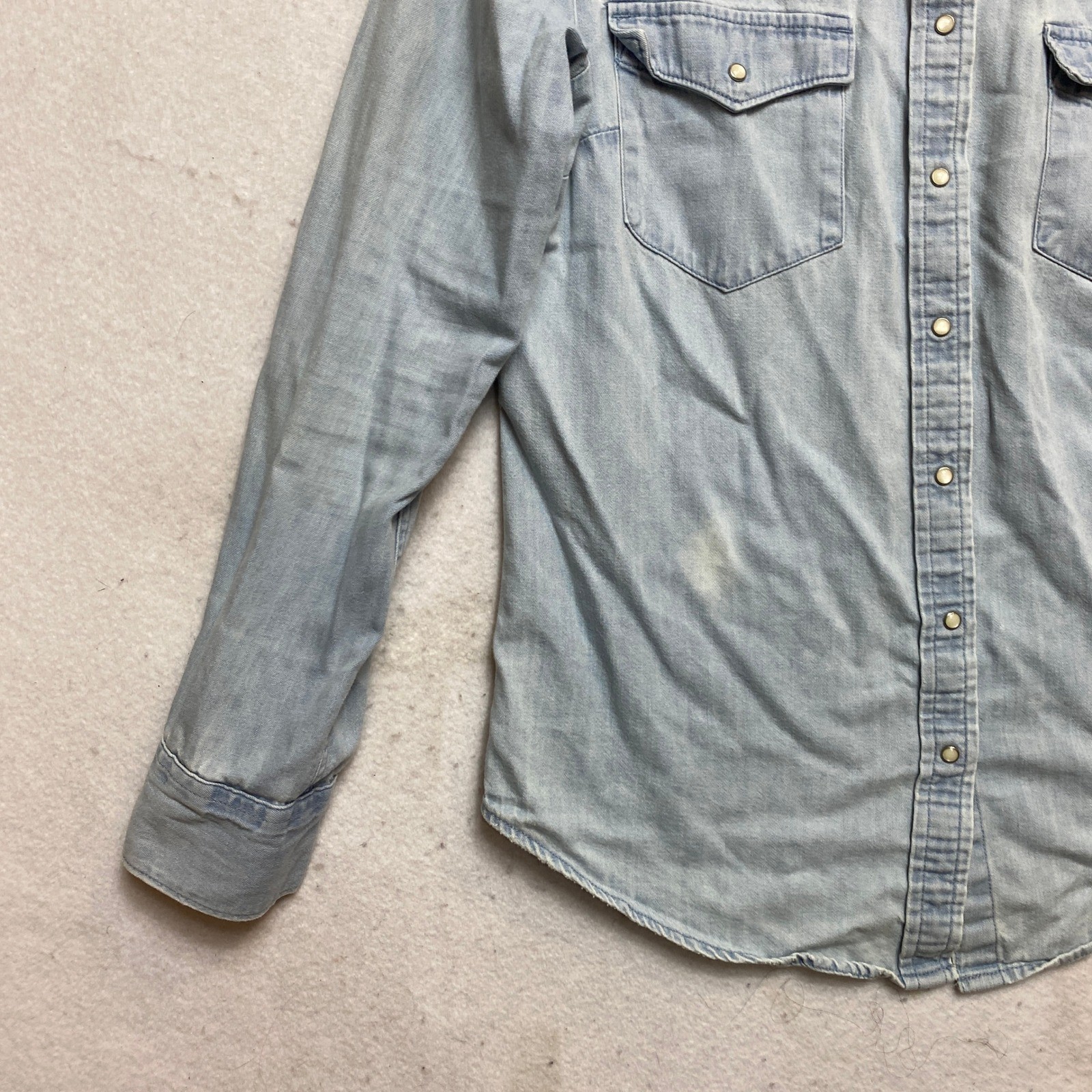 Aerie Denim Shirt Womens Small Blue Pearl Snap Cotton Button Up