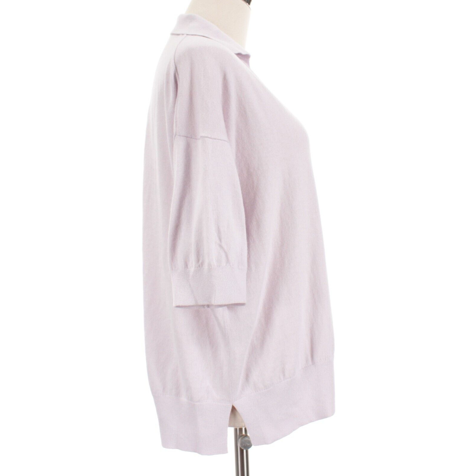 White + Warren NWT V-Neck Polo Top Size Large Pale Lilac Cotton/Cashmere Blend