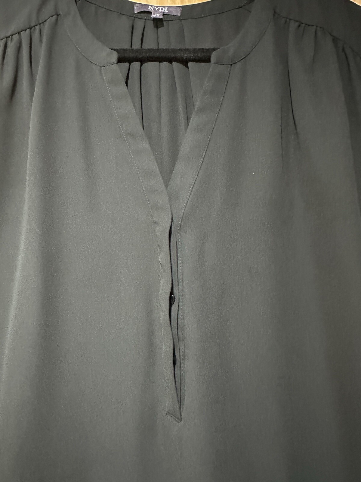 NYDJ Black Silky Chiffon Pintuck Blouse With 3/4 Sleeves Size 1X Plus Size