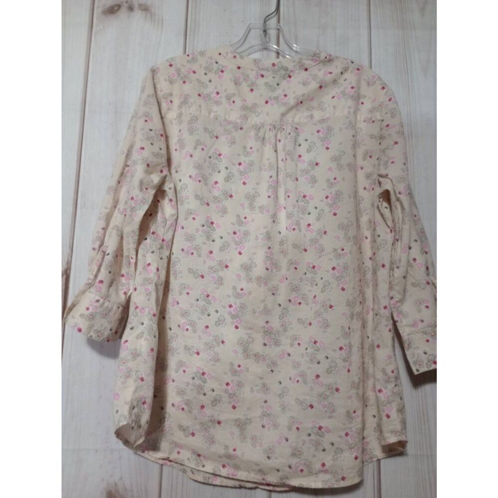 Lane Bryant Womens Floral Print Button Front Shirt Size 14 16 Beige Pink Gray