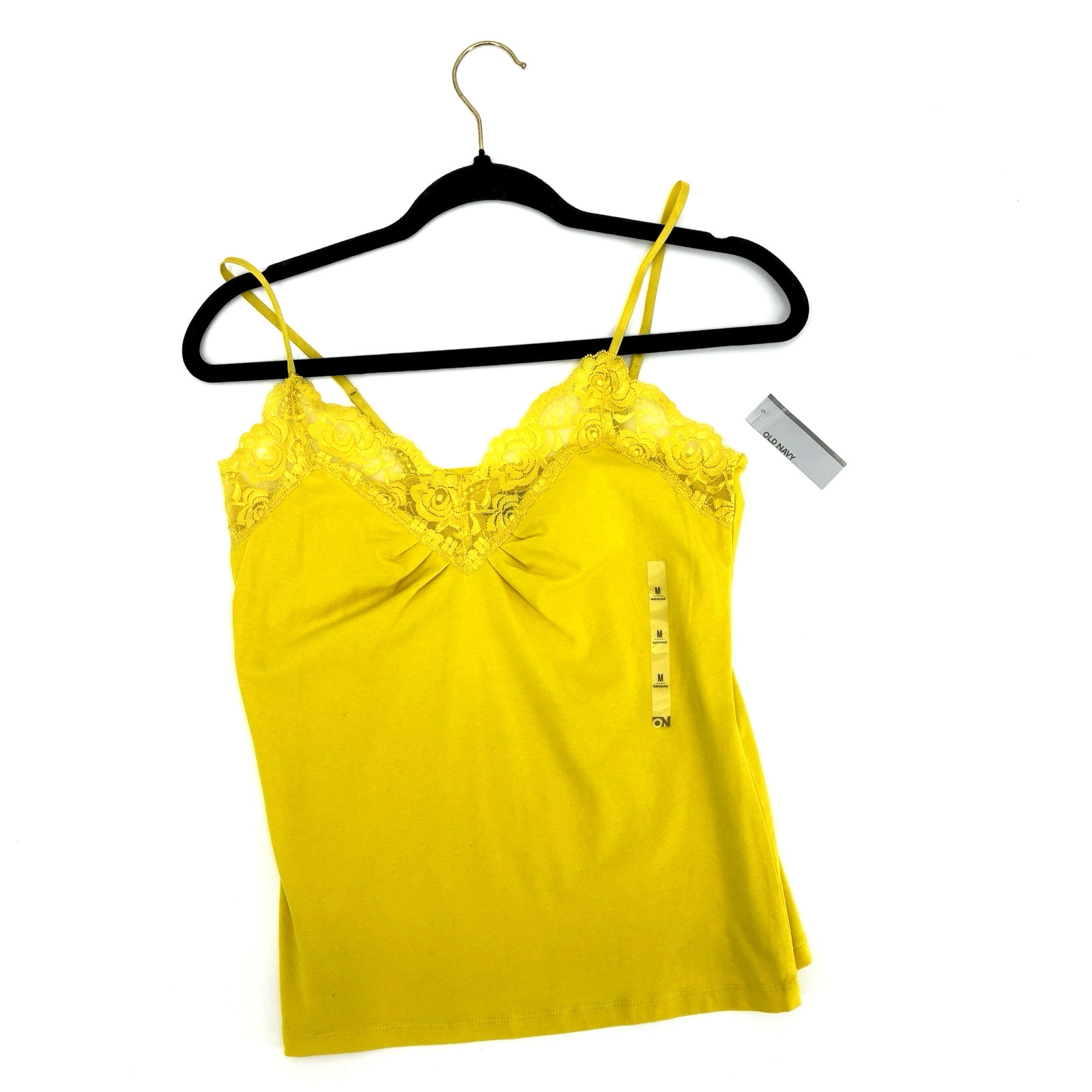 Old Navy Y2K Lace Trim Camisole Tank Top Spaghetti Strap Lace Medium Yellow NWT