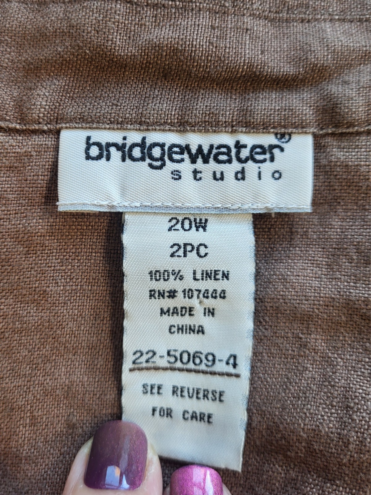 Linen Shirt Button Up Brown Lagenlook Earthy Vintage Women’s 20W *FLAW