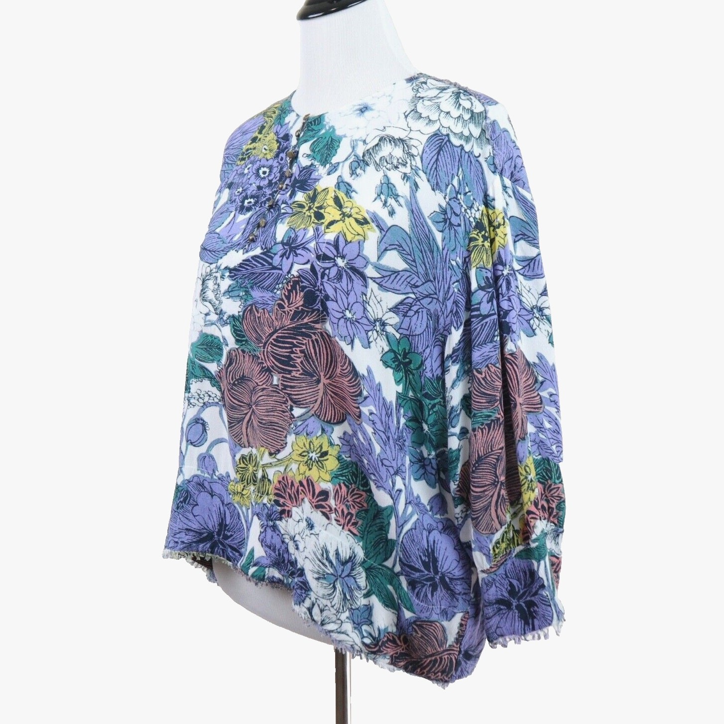 Anthropologie Maeve Size M Popover Blouse 3/4 Sleeve Fray Edge Floral
