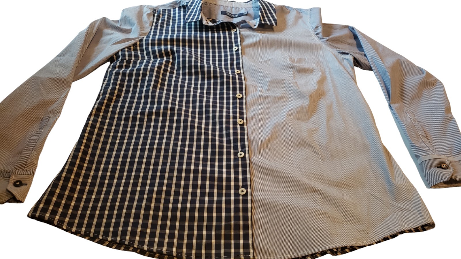 BARILOCHE Button Front Shirt Women’s Jasper Two Tone striped-checkered Size M