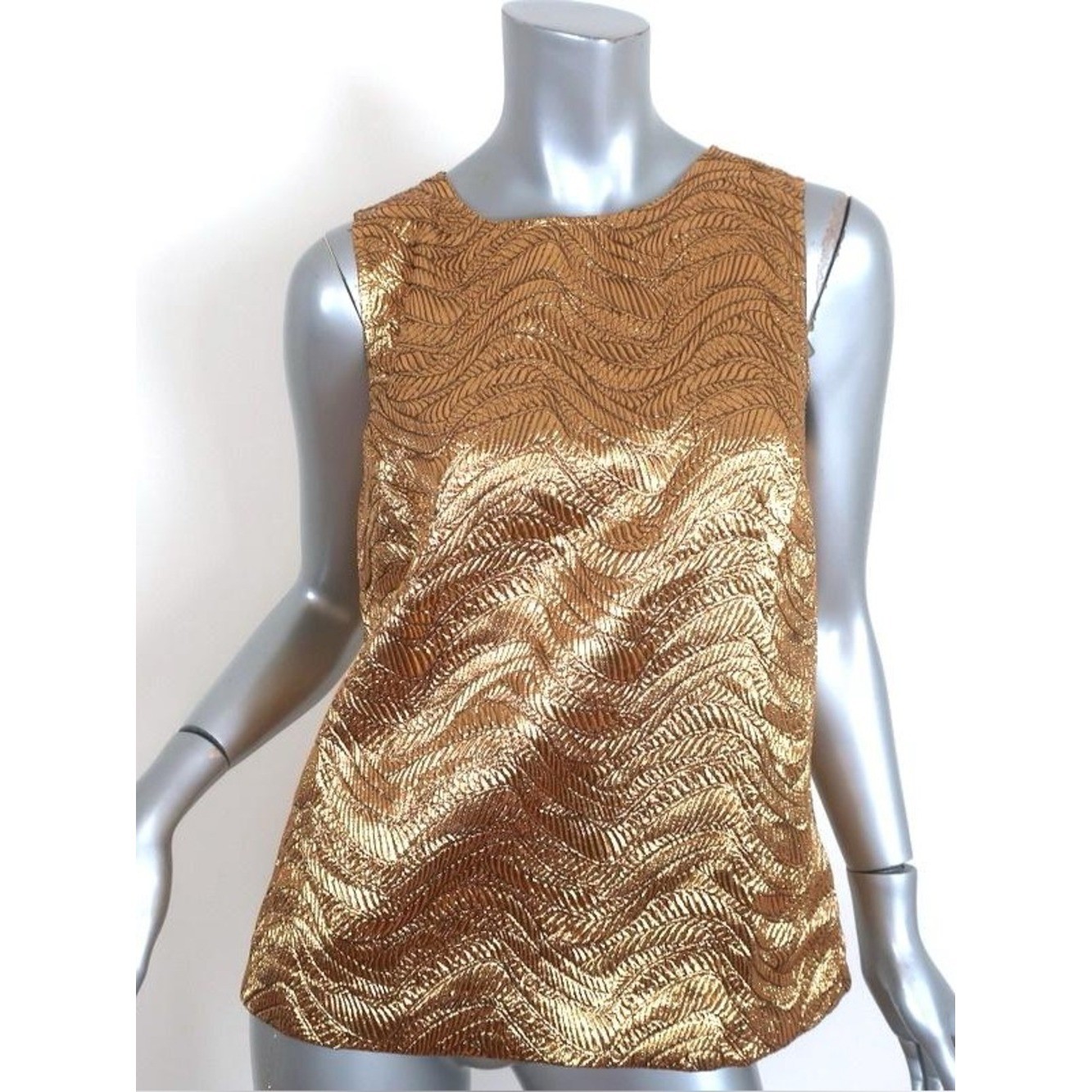 JCrew New Medium Gold Metallic Jacquard Bow Back Sleeveless Top French Fabric