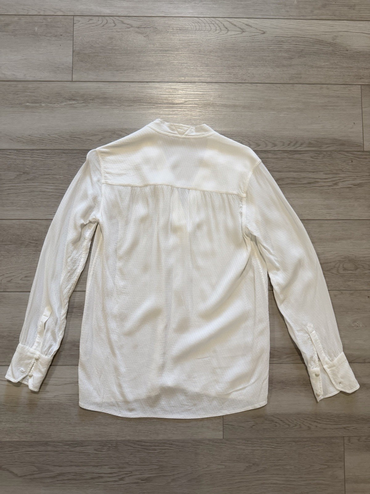 Helmut Lang Top Blouse Sz S Ivory Textured Popover V neck Classic Designer Work