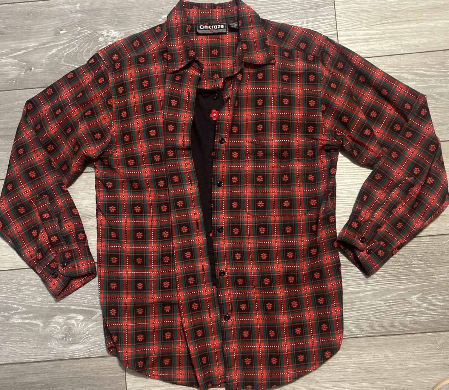 Vintage Citicraze Long Sleeve Matching Tank Top Red Black Plaid Shirt Women Med