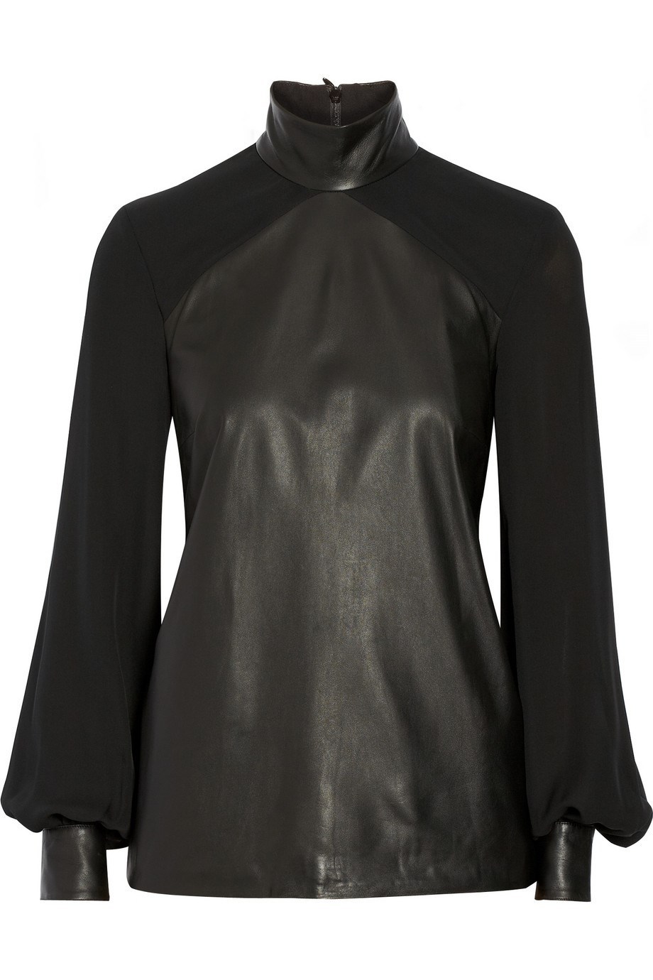 Tamara Mellon Paneled leather and silk crepe de chine top