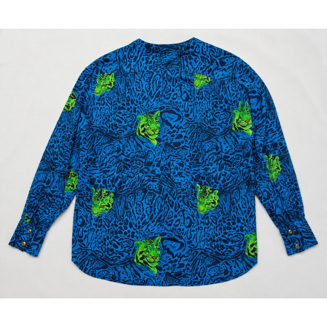 Escada Margaretha Ley 100% Silk Tiger Print Blouse Blue Green EU 40 US 8