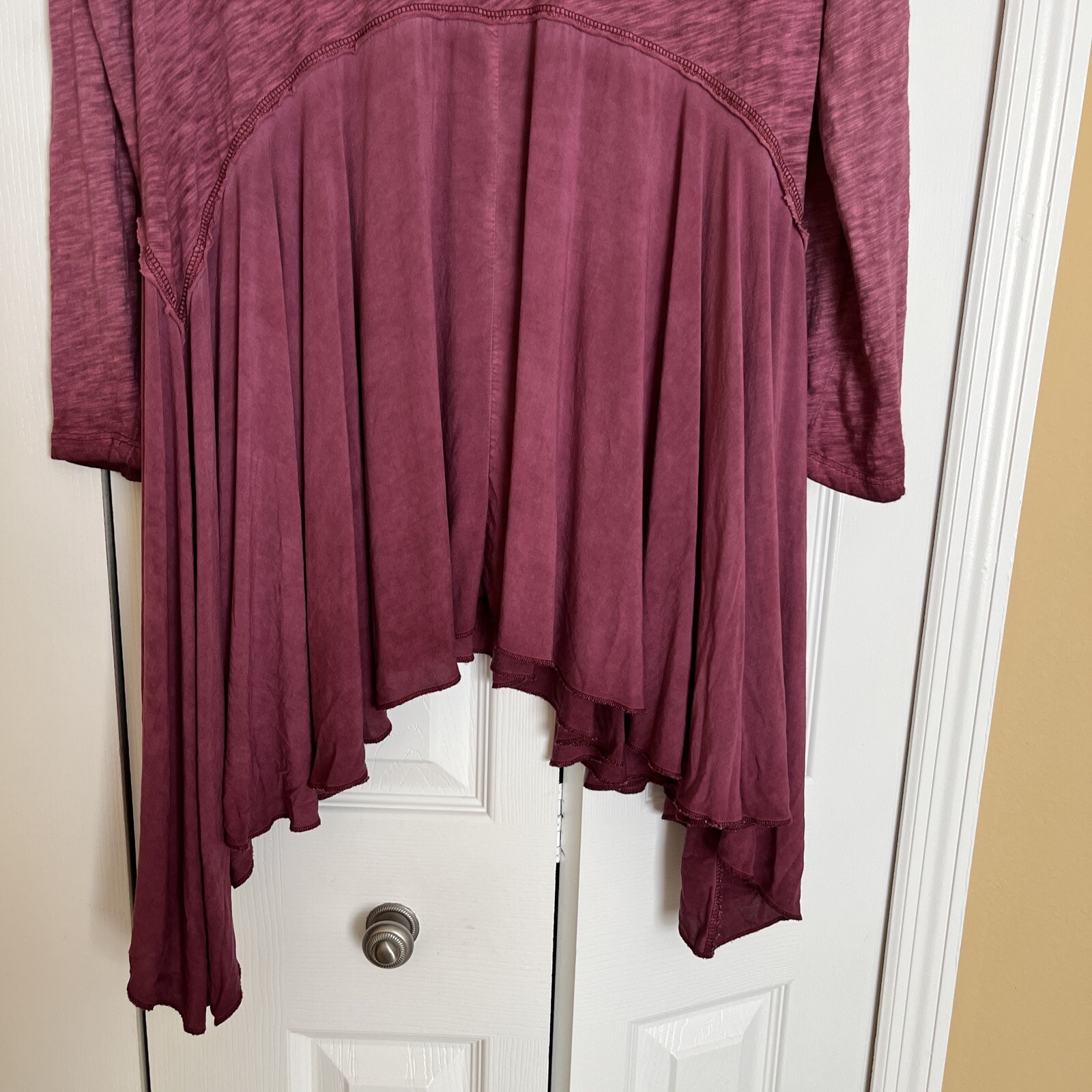 Women~J. Bee~Purple~100%Cotton~Mixed Media Drop Waist Scarf Hem Knit Tunic Top M