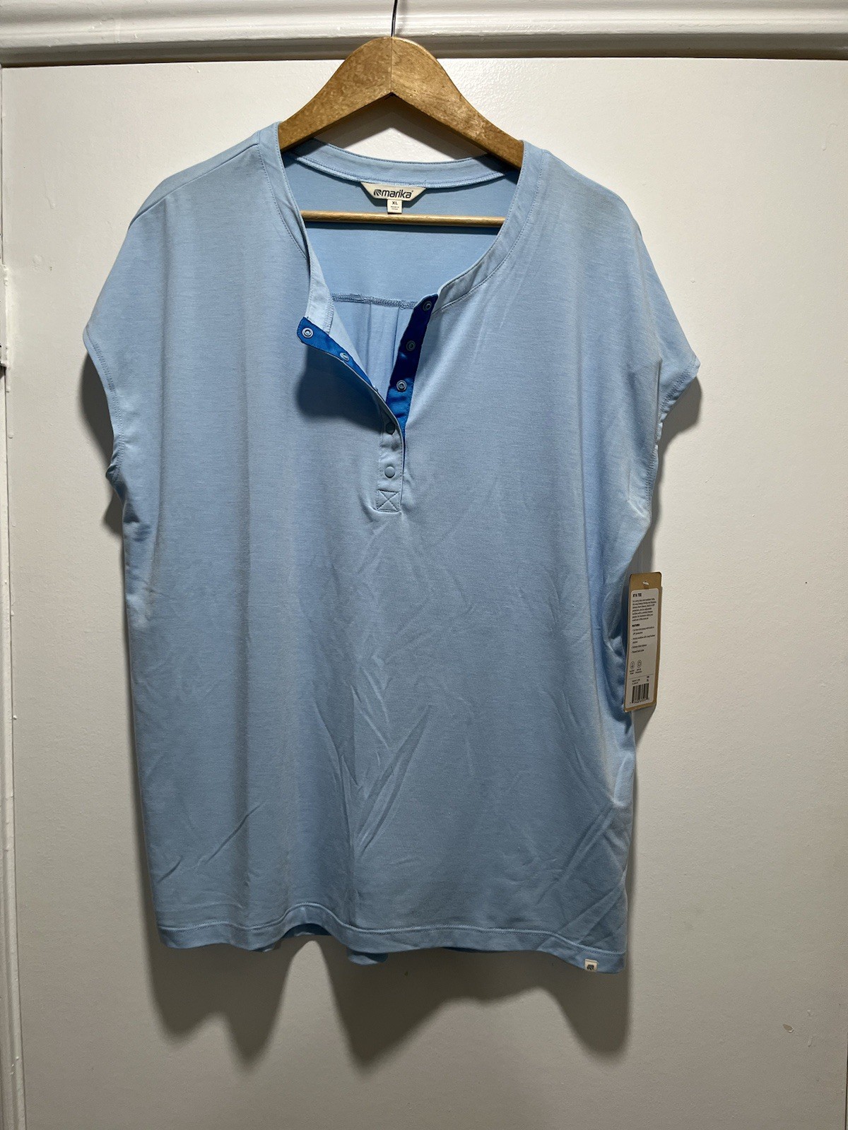 Marika Women’s Henley Style Shirt XL Blue Kya Tee NWT (flaw)