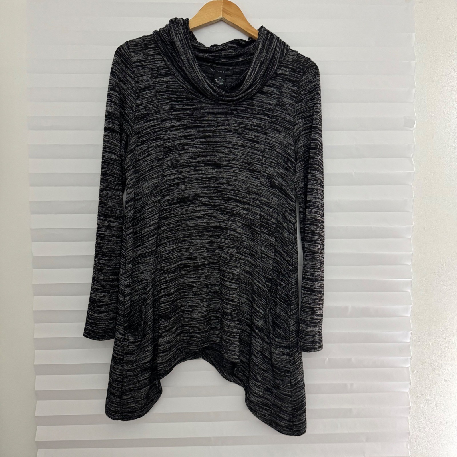 Joan Vass New York Space Dye Cowl Neck Sharkbite Tunic Top Black White Mens M