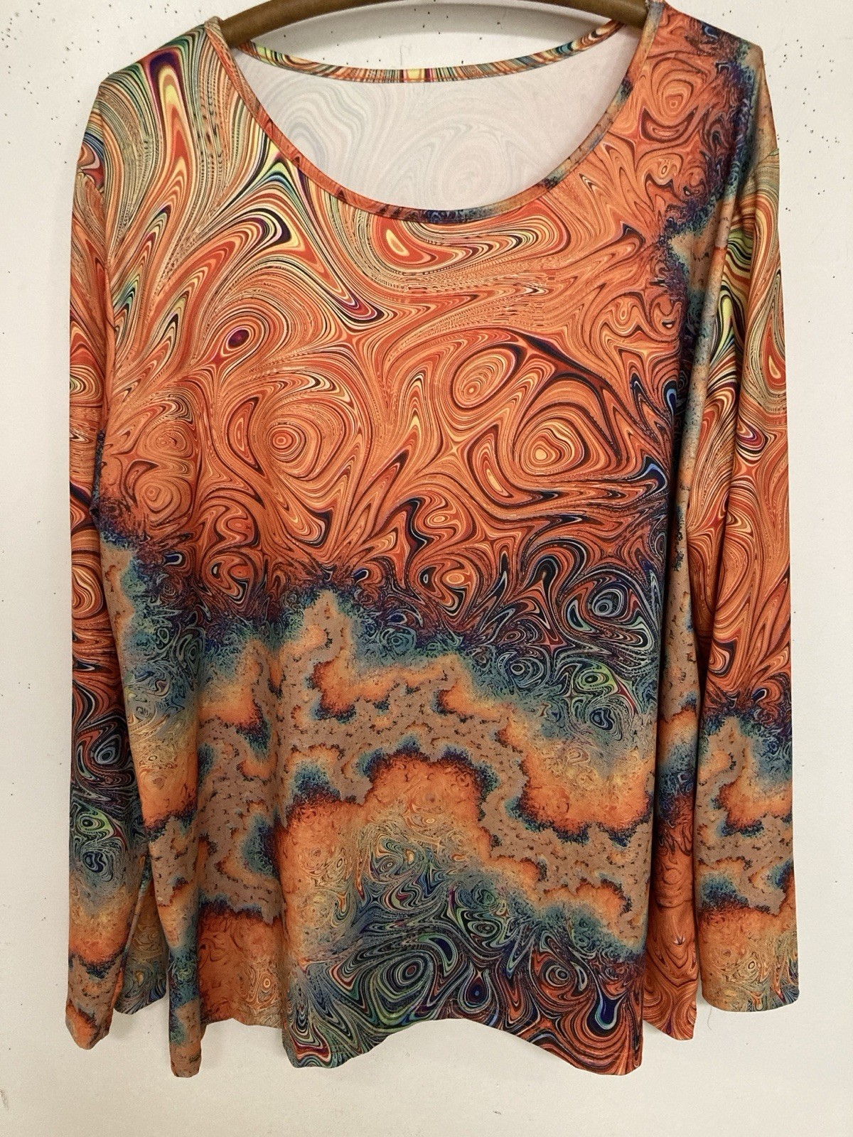 Temu Bohemian Colorful Marble Print Long Sleeve Scoop Neck Women’s Size 3XL