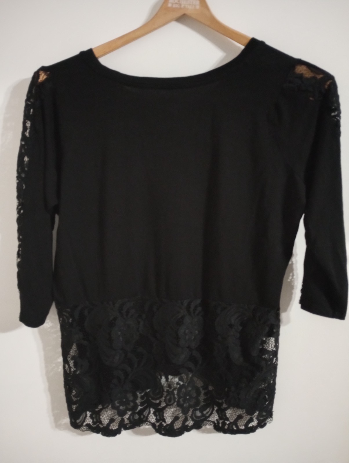 Layered Shirt Blouse Women’s 3/4 Long Sleeve,with Lace Accents BLACK, Large