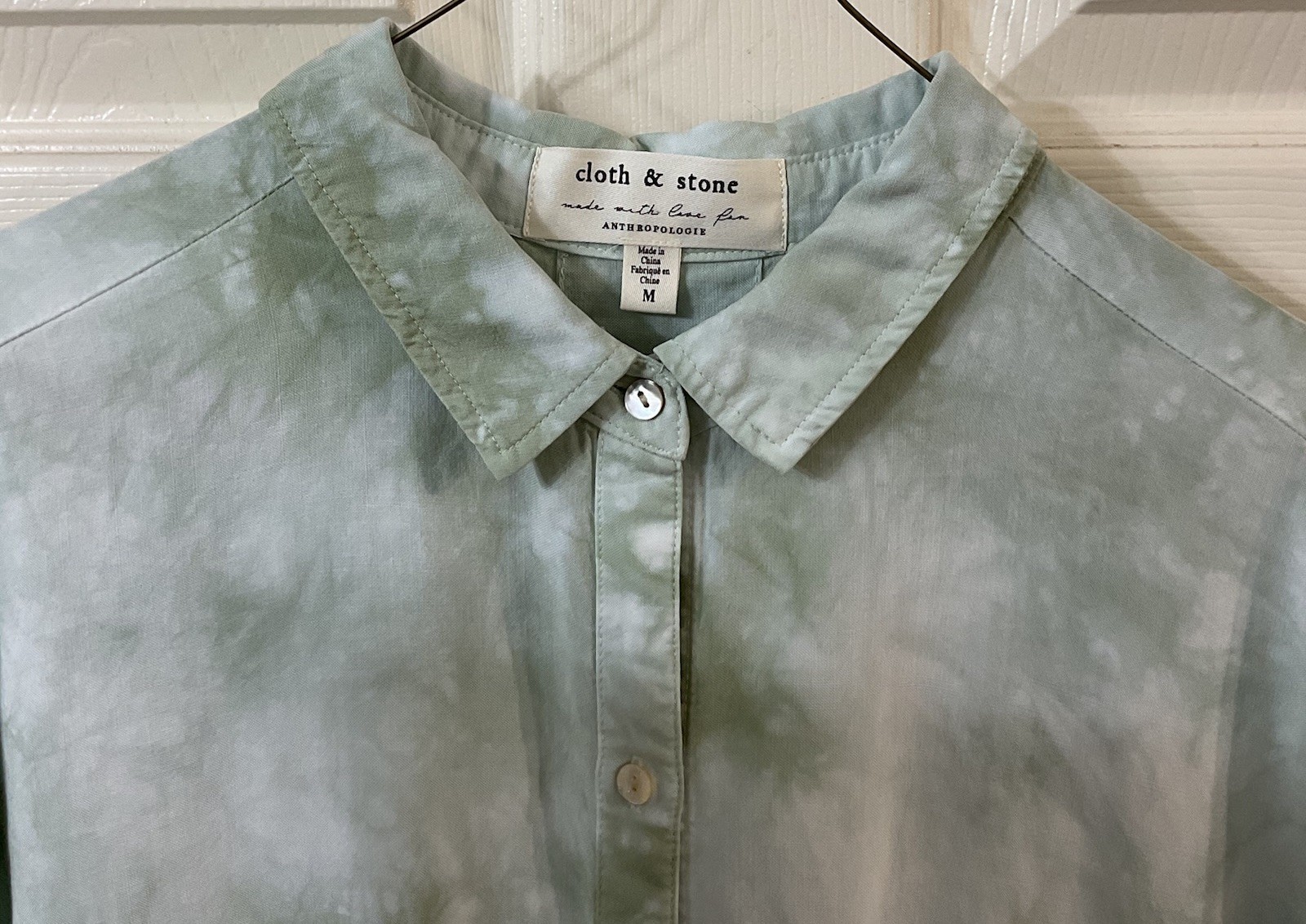 Cloth & Stone Women’s Green Tie Dye Button Up Top Med Boxy Hi Lo Hem Comfort EUC