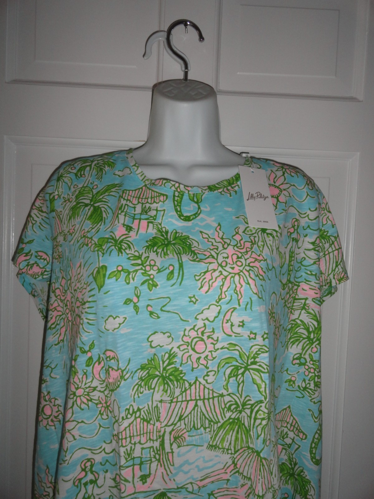 NWT LILLY PULITZER FRESH WATER BLUE SUNBATHERS BLISS SCOOP-NECK ETTA TOP XXL