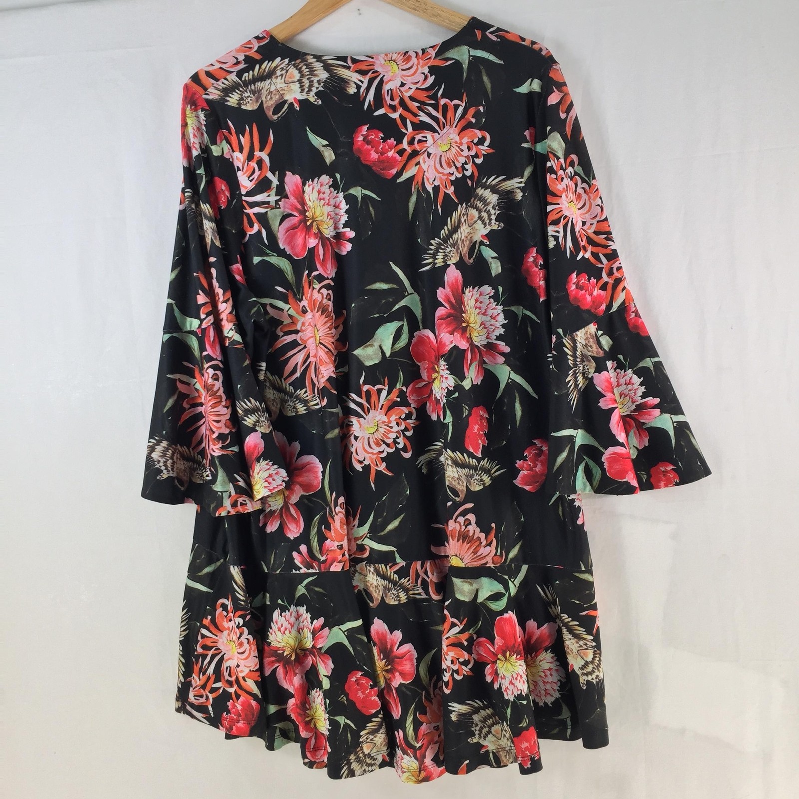 Virtuelle Blouse Womens L Multicolour Floral 3/4 Bell Sleeve Tunic Top 132225