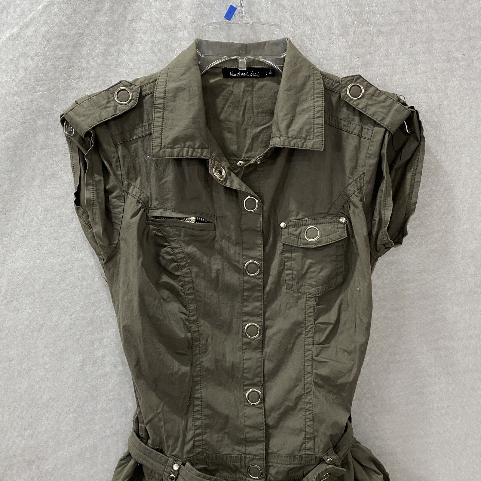 Mustard Seed Utility Shirt Women’s Small Green Short Sleeve Snap Front Pockets