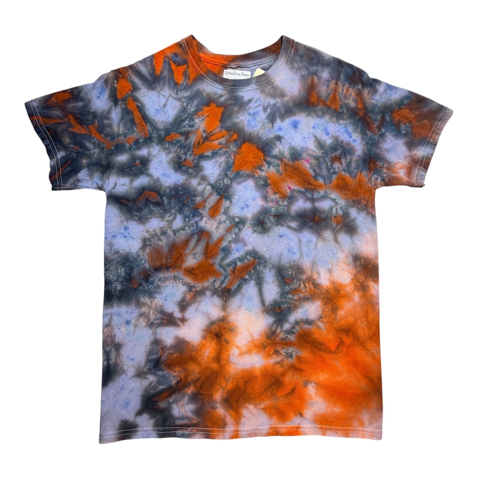 Orange/Black Tie Dye T‑Shirt – Vibrant Hand Dyed Pattern – Unisex Medium