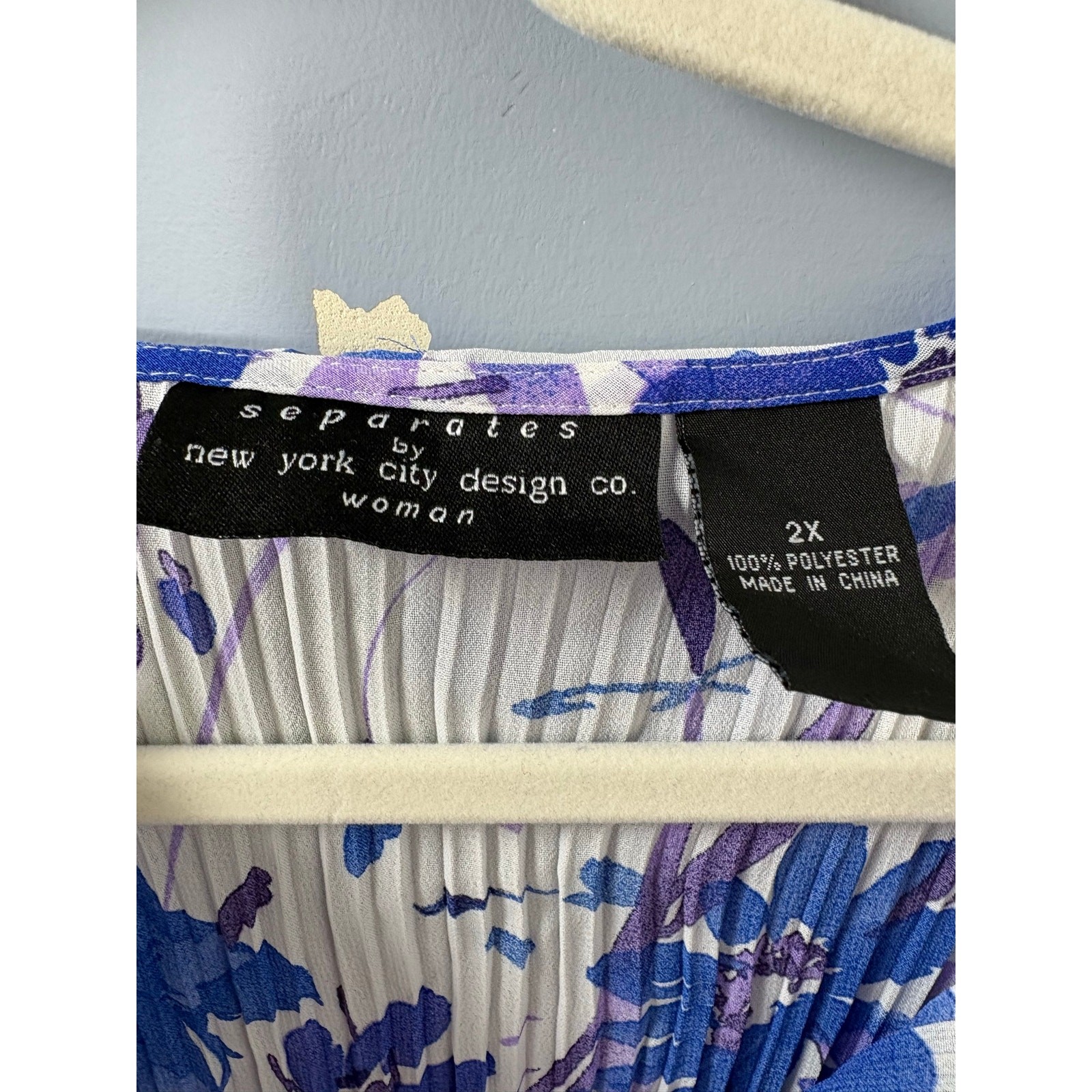 Separates NYC Design Co Floral Blye Purple Plissé Ruffle Blouse Plus Size 2X