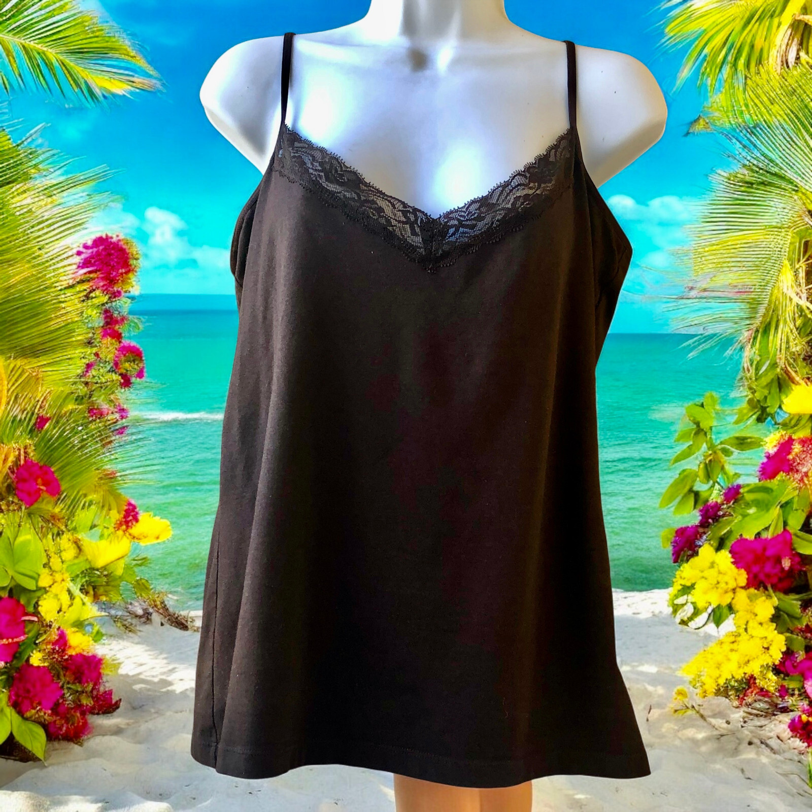 a.n.a. A New Approach Brown Cami Lace Trim Adjustable Straps Womens XL