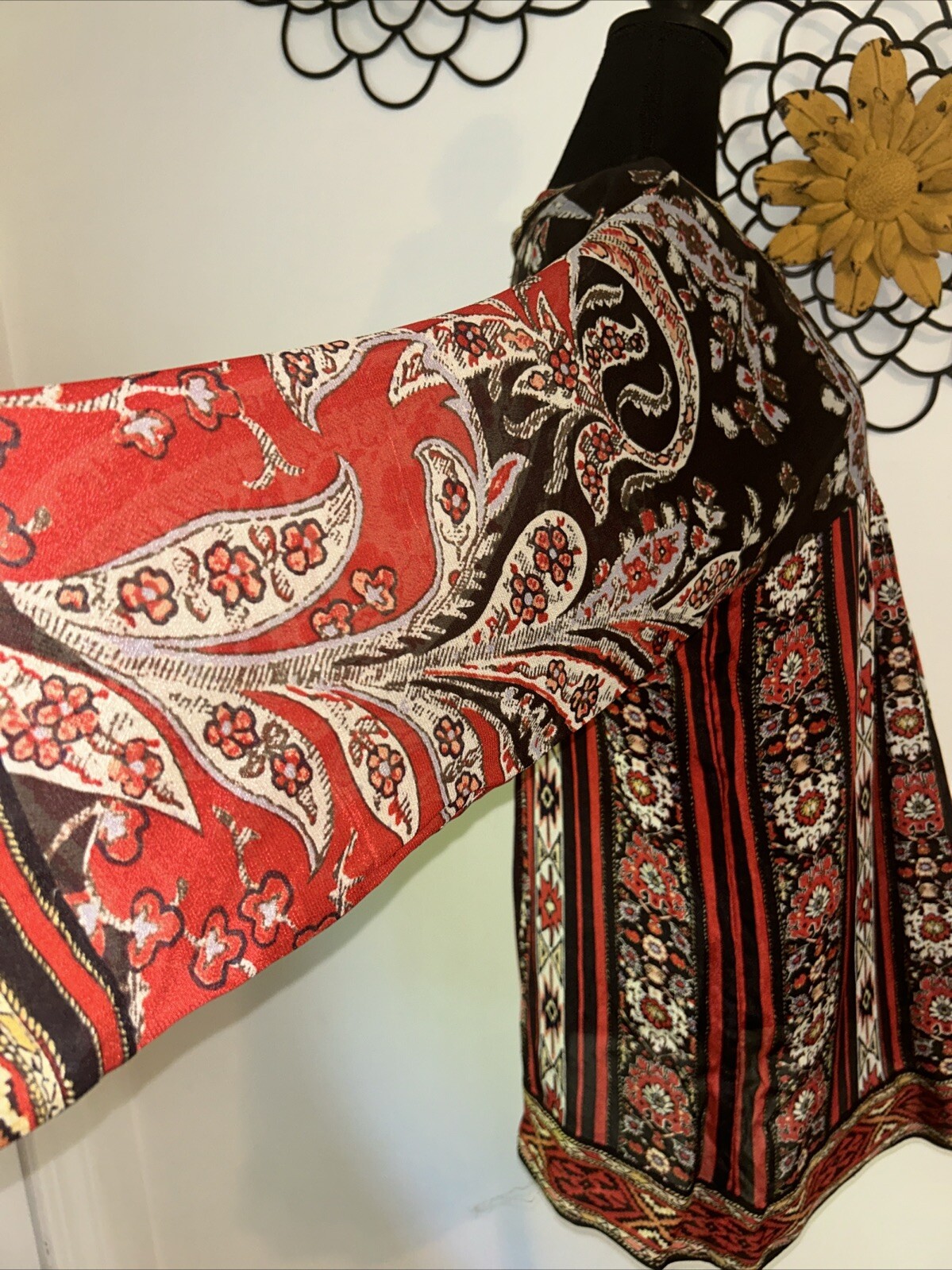 Isabel Marant Etoile Top Tucson Black/Red Paisley Print Crepe Blouse Sz M
