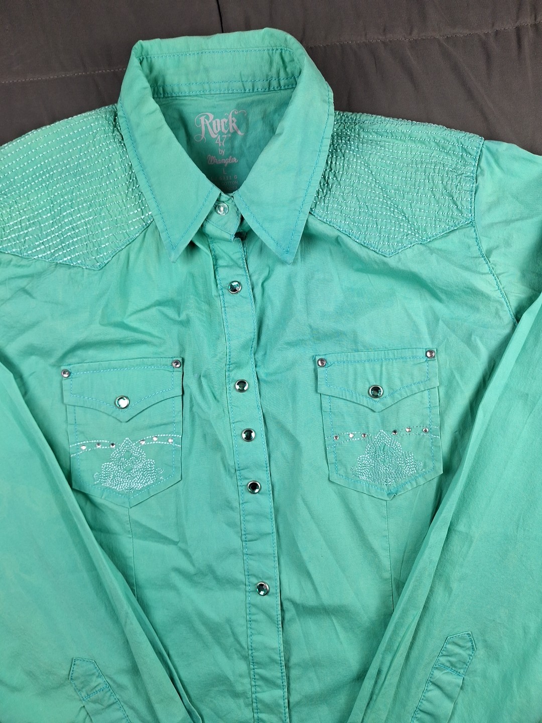 Rock 47 by Wrangler Shirt Gem Snap Embroidery Gemstone Rhinestones Womens Large